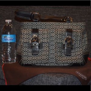 authentic black coach jacquard fabric signature